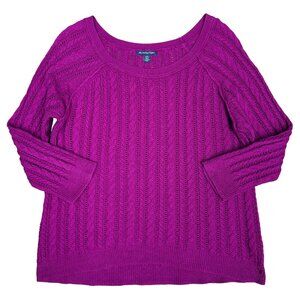 AMERICAN EAGLE Women's Bateau Neck 3/4 Sleeve Cable Knit Sweater | Size XL